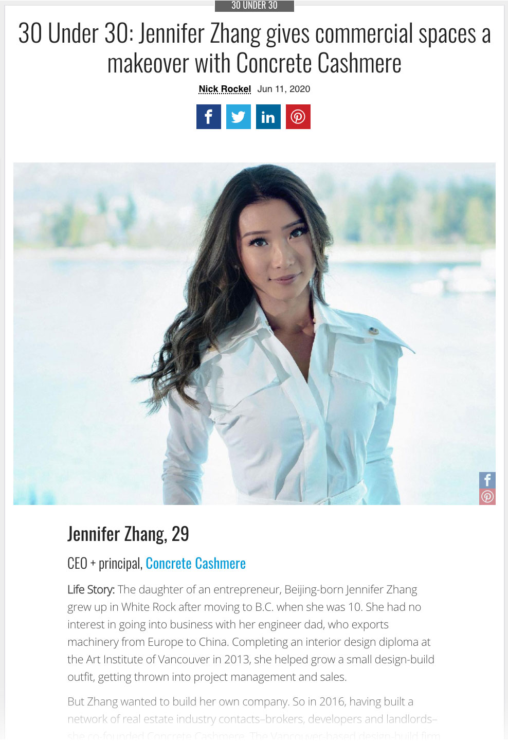 Jennifer Zhang 30 Under 30 BC Business Article